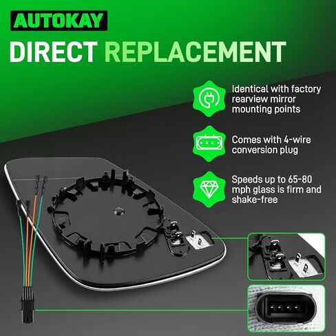 AUTOKAY Right Passenger Side Mirror Glass with Heated Fits for BMW 528i 535d 535i 550i 640i 650i 740i 740li 750i 750li 760li ActiveHybrid 5 ActiveHybrid 7 M5 M6, Right Side Exterior Rearview Mirror in Kuwait