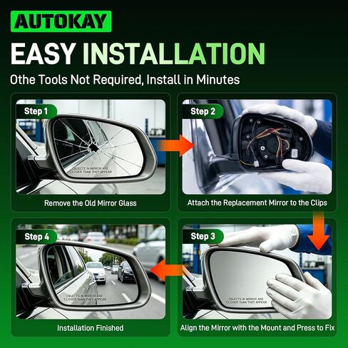 AUTOKAY Right Passenger Side Mirror Glass with Heated Fits for BMW 528i 535d 535i 550i 640i 650i 740i 740li 750i 750li 760li ActiveHybrid 5 ActiveHybrid 7 M5 M6, Right Side Exterior Rearview Mirror in Kuwait