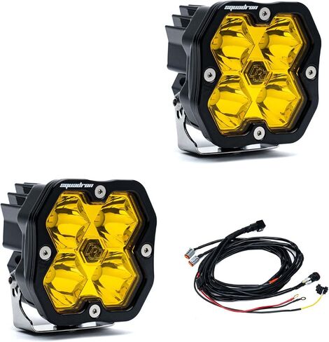 Baja Designs Squadron 2.0 Sport Black LED Light Pod Pair with Wiring Harness - Off-Road Driving Light for Truck, Wrangler, 4x4, UTV - Driving/Combo Beam, Baja Amber Lens in Kuwait