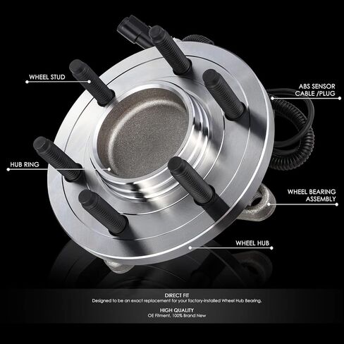 Auto Dynasty (6 Stud Hub) Factory Style Front Wheel Bearing Hub Assembly with ABS Sensor Cable and Plug Compatible with Ford F-150 RWD 2009-2010, Driver or Passenger Side, Bare Steel in Kuwait