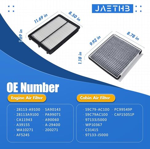 Engine & Cabin Air Filter Kit for Kia Telluride 3.8L (2020-2025); for Hyundai Santa Fe 2.0L & 2.4L (2019 2020); Replace: 28113A9100 CA11943 S9C79AC100 97133J5000 WA10271 WP10367 in Saudi Arabia