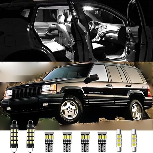 AWALITED 14 قطعة XJ مجموعة مصابيح LED الداخلية مصباح LED فائق السطوع خريطة قبة مصابيح كهربائية لـ 1997-2001 Jeep Cherokee XJ جميع الموديلات in Kuwait