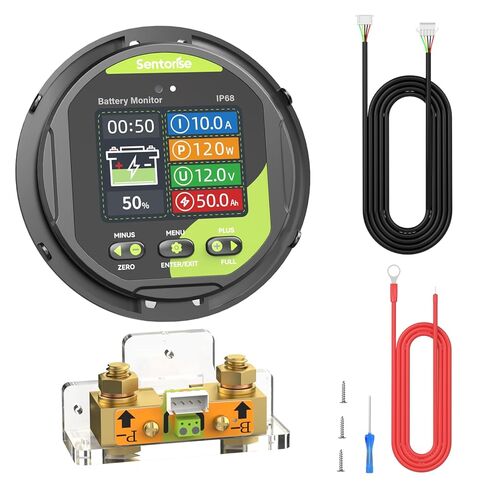 0-500A Battery Monitor with Shunt, 8-120V IP68 Waterproof LCD Screen with Buzzer Alarm for RV Solar Marine Off-Grid System, Capacity Percentage Time Power Voltmeter Display in Saudi Arabia
