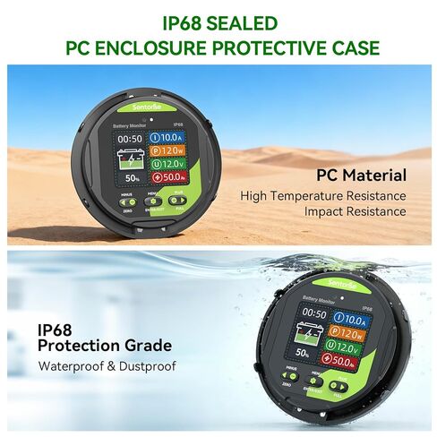 0-500A Battery Monitor with Shunt, 8-120V IP68 Waterproof LCD Screen with Buzzer Alarm for RV Solar Marine Off-Grid System, Capacity Percentage Time Power Voltmeter Display in Saudi Arabia