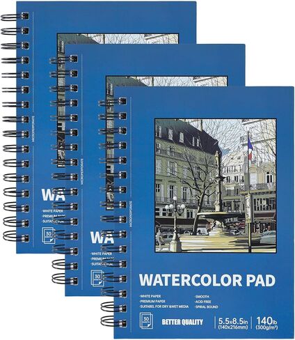 3 Pack 90 Sheet Watercolor Paper Pad 5.5“ x 8.5", 140lb/300 GSM Cotton Cold Press Spiral Bound Pad Watercolor Sketchbook for Adults, Mixed Media,Markers, Art Painting, Journal in Saudi Arabia