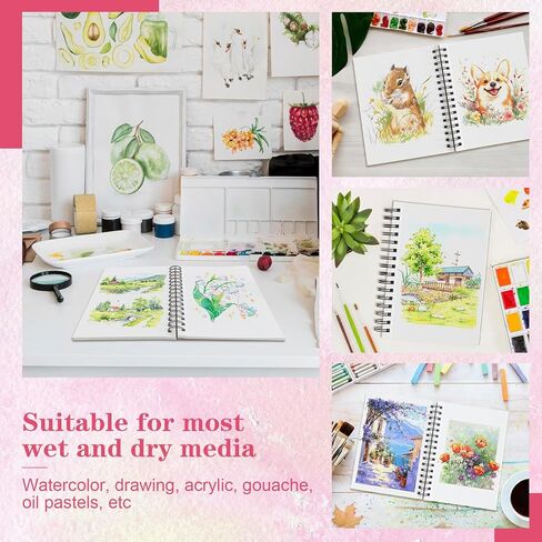 3 Pack 90 Sheet Watercolor Paper Pad 5.5“ x 8.5", 140lb/300 GSM Cotton Cold Press Spiral Bound Pad Watercolor Sketchbook for Adults, Mixed Media,Markers, Art Painting, Journal in Kuwait