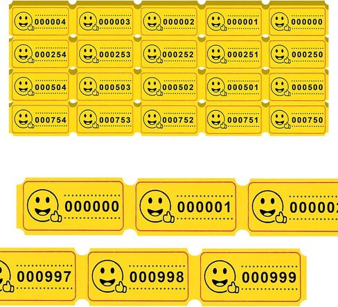 THEBLUETOUCH 1000 Pcs Assorted Smiley Face Reward Tickets 2" x 1" – Consecutive Numbers by Color, Larger & Bolder Numbers Design, for Classrooms & Family Rewards (Blue, Green, Pink, Yellow) in Saudi Arabia