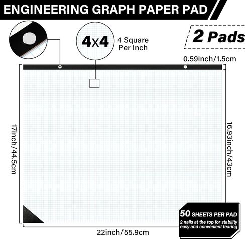 gisgfim 2 Pads Large Engineering Graph Paper 22x17 inch Sturdy Graph Desk Pad 1/4inch Quad Grid Blueprint Paper Giant Drafting Pad Sketching Graph Paper for Engineer Architect Designer Mathematician in Saudi Arabia