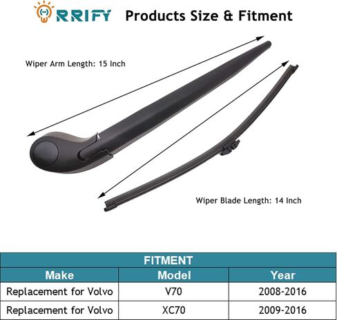 Rear Windshield Wiper Blade Arm Set for Volvo V70 2008-2016, for Volvo XC70 2009-2016 Rear Windsheild Back Wiper Arm and wiper Blade with Cover Assembly - 360mm 14 inch in Kuwait
