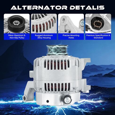 New Alternator for Jeep Liberty 3.7L 2003-2006, for Grand Cherokee 4.7L 2001-2003, for Dodge Dakota 3.7L 4.7L 2001-2006, for Mitsubishi Raider 3.7L 4.7L 2006, 136Amp 12V, Replace for 5170746AA in Kuwait