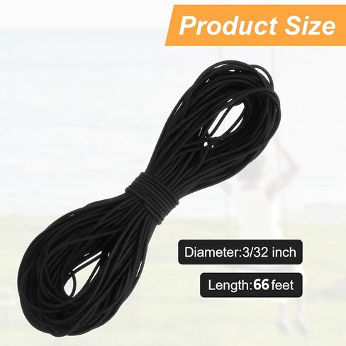 65FT صدمة الحبل الأسود بنجي الحبل النايلون تمتد سلسلة سوداء مرنة سلسلة الحبال بنجي حبل لصياغة الخياطة DIY، الأمتعة، والتخييم، وربط لأسفل حبال النايلون المرنة 3/32 بوصة in Kuwait