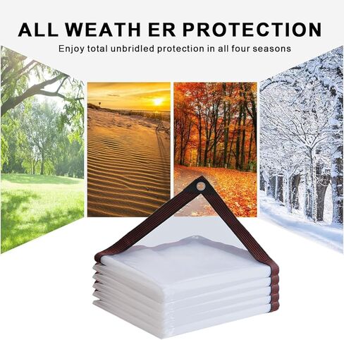 قماش القنب الشفاف مقاس 4 × 6 أقدام - فينيل مقاوم للماء عالي التحمل مع حلقات معززة - غطاء شفاف لسياج الفناء، والدفيئة، وقنينة الدجاج، وحماية الشتاء in Kuwait