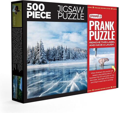 Prank-O 500 Piece Prank Jigsaw Puzzle, Pooping Dog Secret Image, Funny Gag Gift for Puzzle Lovers, Dog Lovers, White Elephant Puzzle for Friends and Family (500, Frozen Serenity) in Saudi Arabia