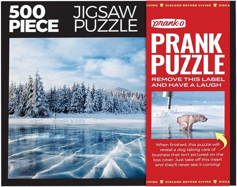 Prank-O 500 Piece Prank Jigsaw Puzzle, Pooping Dog Secret Image, Funny Gag Gift for Puzzle Lovers, Dog Lovers, White Elephant Puzzle for Friends and Family (500, Frozen Serenity) in Saudi Arabia