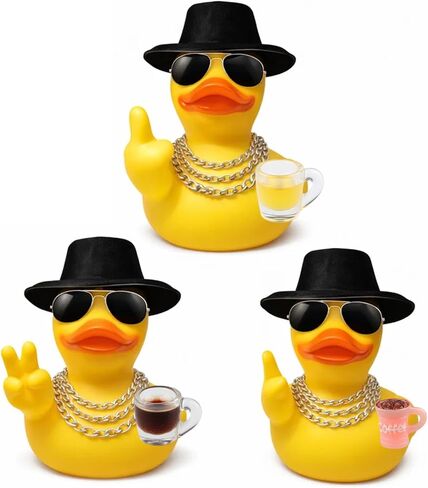 3PCS Rubber DucksSet, Rubber Ducks Accessories with Swinging Duck for Car, Funny Car Accessories for Cruise Ducks, Set of 3 Ducks 3 Hats 3 Glasses 3 Mugs 9 Chains in Saudi Arabia