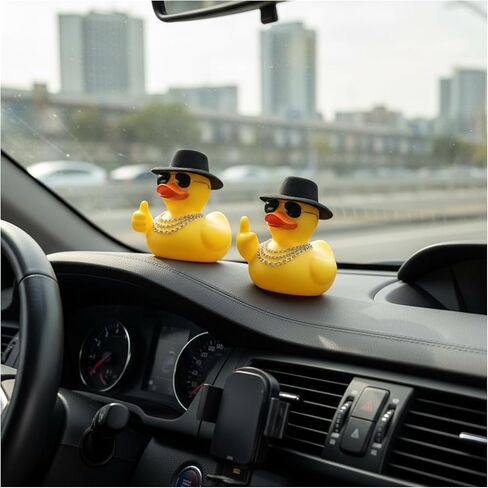 3PCS Rubber DucksSet, Rubber Ducks Accessories with Swinging Duck for Car, Funny Car Accessories for Cruise Ducks, Set of 3 Ducks 3 Hats 3 Glasses 3 Mugs 9 Chains in Saudi Arabia
