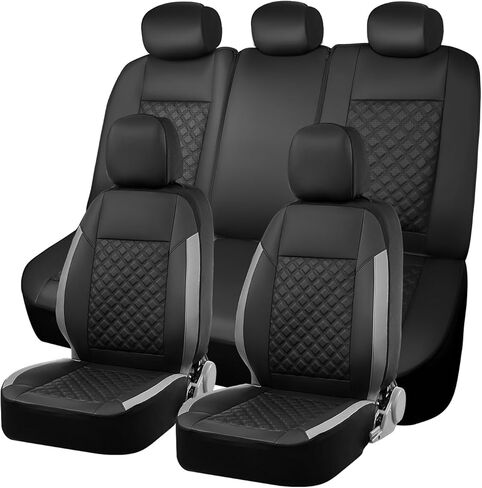 Leather Car Seat Covers Full Set (Front & Back), 5-Seat Breathable Waterproof Automotive Seat Protectors, Airbag Compatible, Non-Slip, Universal Fit for Most Cars, SUVs, Trucks - Gray in Saudi Arabia