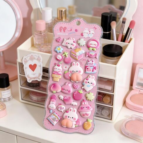 3D Puffy Stickers, Kawaii Jelly Bubble Stickers, Squishy Decorative Phone Stickers for iPhone & Daily Items, Adhesive Stickers, 1 Sheet, Pink in Kuwait