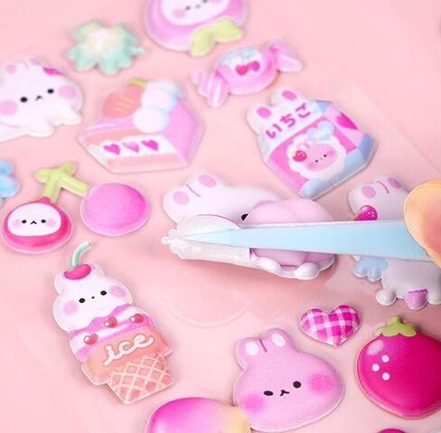 3D Puffy Stickers, Kawaii Jelly Bubble Stickers, Squishy Decorative Phone Stickers for iPhone & Daily Items, Adhesive Stickers, 1 Sheet, Pink in Kuwait