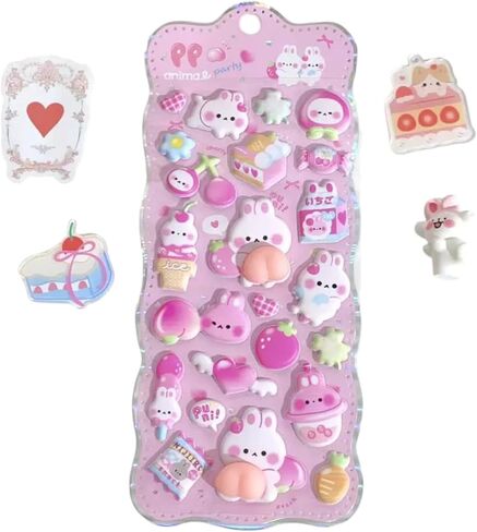 3D Puffy Stickers, Kawaii Jelly Bubble Stickers, Squishy Decorative Phone Stickers for iPhone & Daily Items, Adhesive Stickers, 1 Sheet, Pink in Kuwait