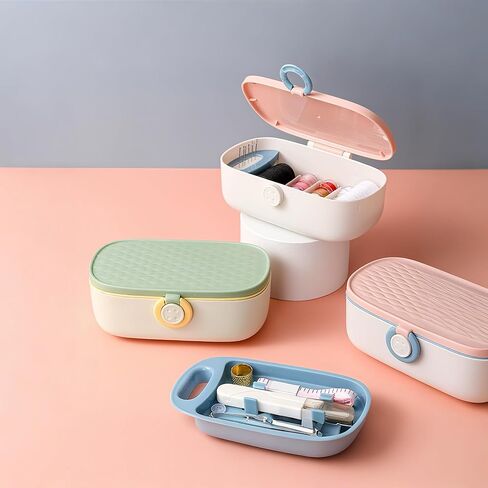Portable Sewing Kit 2-Layer Storage Box Complete Needle Thread Tools Green in Kuwait