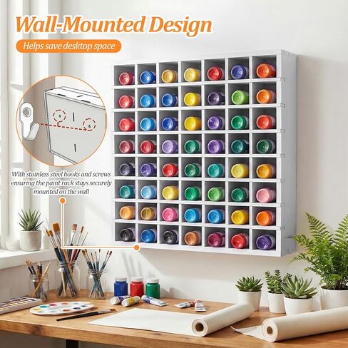 Mekueeex 64 Grids Acrylic Paint Organizer, Wall-Mountable & Stackable Craft Paint Storage Organizer Rack Stand for 2oz Bottles Paints Holder in Kuwait