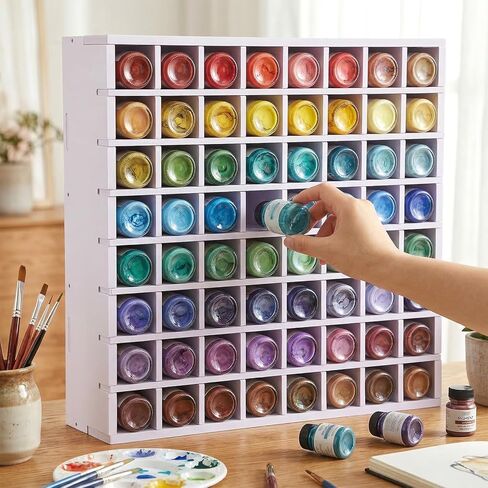 Mekueeex 64 Grids Acrylic Paint Organizer, Wall-Mountable & Stackable Craft Paint Storage Organizer Rack Stand for 2oz Bottles Paints Holder in Kuwait