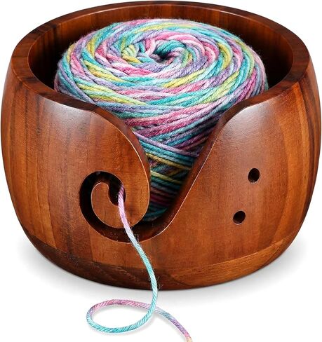Wooden Yarn Bowl for Crocheting, Knitting Yarn Bowl with Holes Storage, Crochet Bowls for Yarn, Crochet Yarn Bowl for Crocheting and Knitting Lovers Gift(6" x 6" x 3") in Saudi Arabia