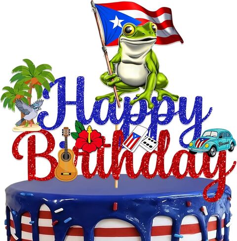 Puerto Rico Party Decorations: Glitter Puerto Rico Happy Birthday Cake Topper Puerto Rico Birthday Decorations Puerto Rico Cake Decorations for Patriotic Festival National Day Supplies in Kuwait
