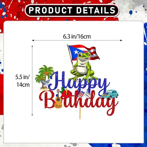 Puerto Rico Party Decorations: Glitter Puerto Rico Happy Birthday Cake Topper Puerto Rico Birthday Decorations Puerto Rico Cake Decorations for Patriotic Festival National Day Supplies in Kuwait