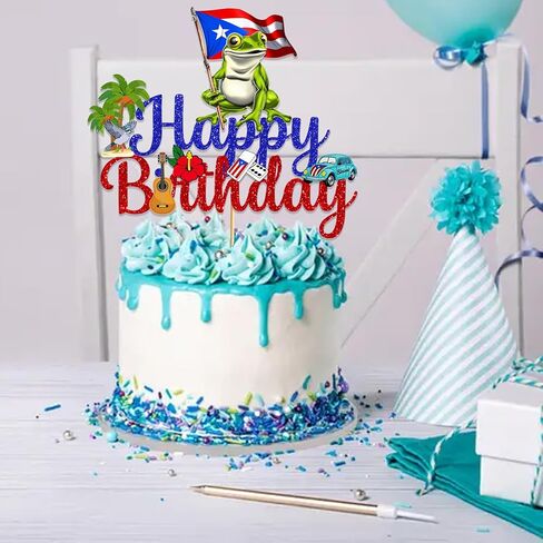 Puerto Rico Party Decorations: Glitter Puerto Rico Happy Birthday Cake Topper Puerto Rico Birthday Decorations Puerto Rico Cake Decorations for Patriotic Festival National Day Supplies in Kuwait