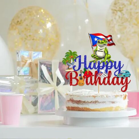 Puerto Rico Party Decorations: Glitter Puerto Rico Happy Birthday Cake Topper Puerto Rico Birthday Decorations Puerto Rico Cake Decorations for Patriotic Festival National Day Supplies in Kuwait