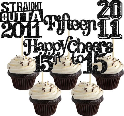 Gyufise 30Pcs Straight Outta 2010 Cupcake Toppers Glitter Sixteen 16 Fabulous Happy 16th Birthday Cupcake Picks Cheers to 16 Years for 16th Birthday Wedding Anniversary Party Supplies Black in Kuwait