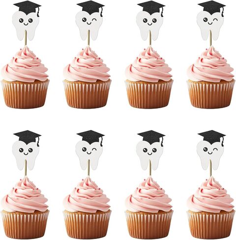 Congrats Dentist Graduation Cupcake Toppers, Congrats Dentist Cupcake Picks, Hygienist Party supplies, Tooth Sign Cupcake Toppers for Dentist Graduation Party Decorations 24pcs Glitter in Saudi Arabia