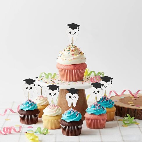Congrats Dentist Graduation Cupcake Toppers, Congrats Dentist Cupcake Picks, Hygienist Party supplies, Tooth Sign Cupcake Toppers for Dentist Graduation Party Decorations 24pcs Glitter in Saudi Arabia