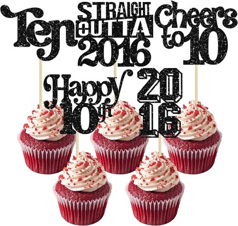 Gyufise 30Pcs Straight Outta 2010 Cupcake Toppers Glitter Sixteen 16 Fabulous Happy 16th Birthday Cupcake Picks Cheers to 16 Years for 16th Birthday Wedding Anniversary Party Supplies Black in Kuwait