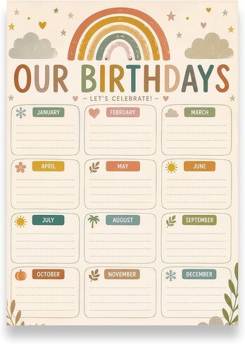 WALENGIF Boho Birthday Chart for Classroom Birthday Poster Calendar for Classroom Bulletin Board Decorations Reusable Rainbow Birthdays Poster for Students Back to School Teacher Supplies Preschool Kindergarten Elementary in Saudi Arabia