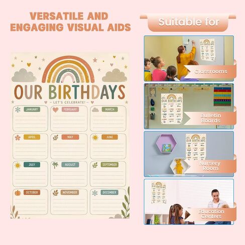 WALENGIF Boho Birthday Chart for Classroom Birthday Poster Calendar for Classroom Bulletin Board Decorations Reusable Rainbow Birthdays Poster for Students Back to School Teacher Supplies Preschool Kindergarten Elementary in Saudi Arabia