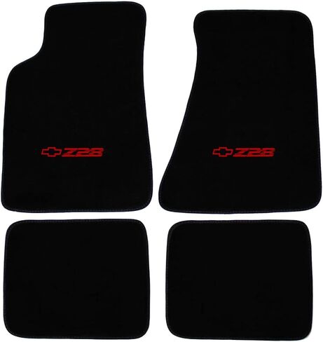 Custom Fit 4pc Carpet Floor Mats Compatible with 1982-2002 Chevrolet Camaro with Red Z28 Logo on Front Mats - Black in Saudi Arabia