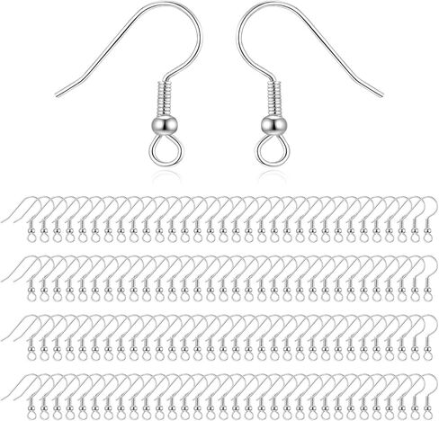 400 Pcs Stainless Steel Earring Hooks, Fish Hooks French Wire Hooks with Ball and Coil with Transparent Storage Box, Hypoallergenic Earring Findings for Jewelry Making DIY, Silver in Saudi Arabia