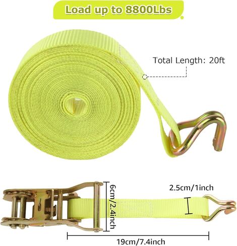 4 Pack 1 Inch Ratchet Straps Heavy Duty 20ft Tie Down Straps Ratchet with Double J Hook, 8000 LBS Break Strength, Cargo Ratchet Straps for Truck, Trailers, Motorcycle, Kayaks, Car Roof in Kuwait