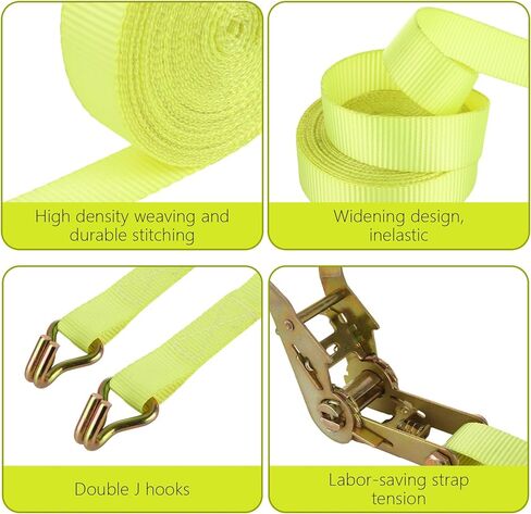 4 Pack 1 Inch Ratchet Straps Heavy Duty 20ft Tie Down Straps Ratchet with Double J Hook, 8000 LBS Break Strength, Cargo Ratchet Straps for Truck, Trailers, Motorcycle, Kayaks, Car Roof in Kuwait