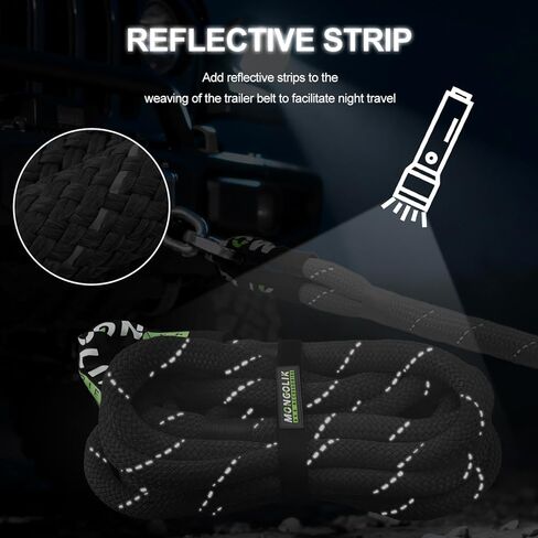 1.26in x 30ft Kinetic Recovery Rope Kit (Reflective), 53000LBS, Heavy Duty Stretch Nylon Towing Ropes with 2 Soft Shackles, Ideal for Trucks, SUVs, ATVs, and Tractors (Black) in Kuwait