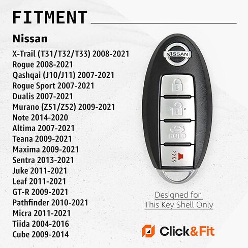 2-pcs Click&Fit Silicone Key Fob Covers Compatible with Nissan Rogue 2008-21, Altima 07-21, Pathfinder 10-21, Murano 2009-21, Maxima Leaf GT-R Juke – Car Remote Key Rubber Case 4-Buttons, Black&Red in Kuwait