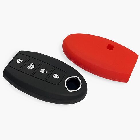 2-pcs Click&Fit Silicone Key Fob Covers Compatible with Nissan Rogue 2008-21, Altima 07-21, Pathfinder 10-21, Murano 2009-21, Maxima Leaf GT-R Juke – Car Remote Key Rubber Case 4-Buttons, Black&Red in Kuwait