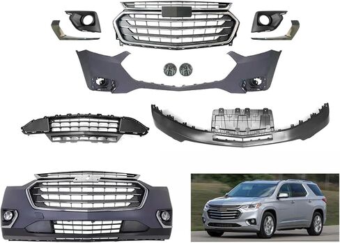 طقم غطاء المصد الأمامي متوافق مع 2018 2019 2020 2021 Chevy Traverse L LS LT RS Premier 3.6L W/الشبكة العلوية والشواية السفلية وأضواء الضباب in Saudi Arabia