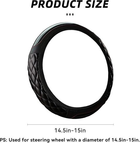 Car Steering Wheel Cover, 14.5-15inch Leather Anti-Slip Car Wheel Cover Protector, Safety Comfortable Desgin, Universal Auto Steering Wheels Accessories for Cars Truck SUV (Black) in Kuwait