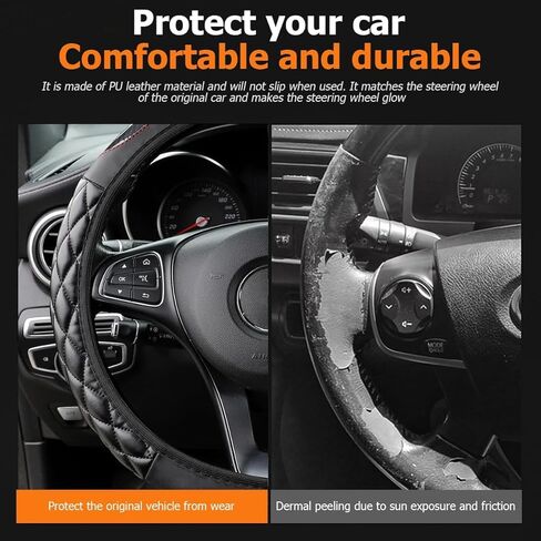 Car Steering Wheel Cover, 14.5-15inch Leather Anti-Slip Car Wheel Cover Protector, Safety Comfortable Desgin, Universal Auto Steering Wheels Accessories for Cars Truck SUV (Black) in Kuwait
