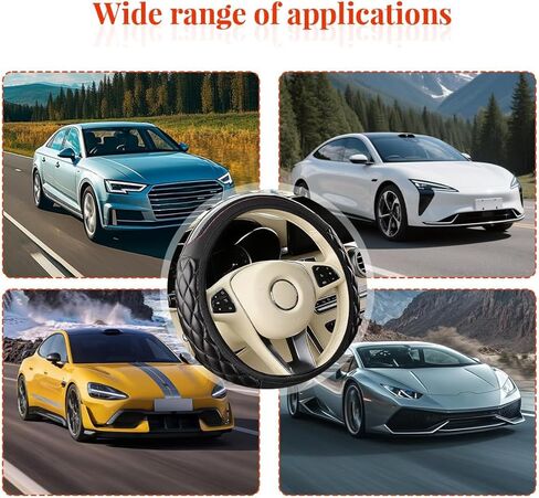 Car Steering Wheel Cover, 14.5-15inch Leather Anti-Slip Car Wheel Cover Protector, Safety Comfortable Desgin, Universal Auto Steering Wheels Accessories for Cars Truck SUV (Black) in Kuwait