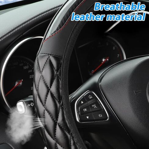 Car Steering Wheel Cover, 14.5-15inch Leather Anti-Slip Car Wheel Cover Protector, Safety Comfortable Desgin, Universal Auto Steering Wheels Accessories for Cars Truck SUV (Black) in Kuwait